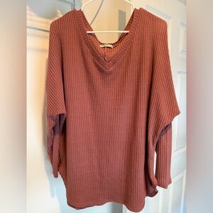 Mauve waffle knit v-neck long sleeve